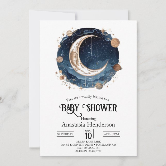 Einfache Elegant Stars Baby Dusche Einladung (Vorderseite)