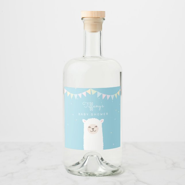 Einfache Elegant Sweet Alpaca Llama Boy Baby Dusch Alkoholflaschenetikett (Vorderseite)