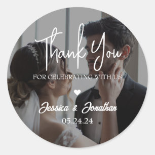 Einfache Elegant Vielen Dank Hochzeit Foto Gefalle Runder Aufkleber