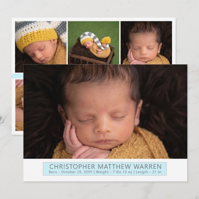 Einfache Elegant White | Gray Blue Foto Collage Ankündigung (Vorne/Hinten)