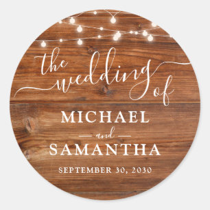 Einfache Elegant Wood Rustic Wedding Runder Aufkleber