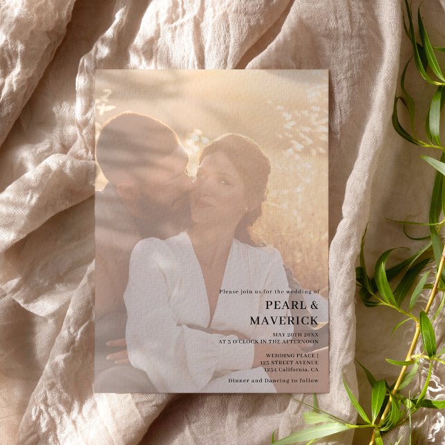 Einfache, elegante 2 Fotos Schwarz-weiße Hochzeit Einladung (Von Creator hochgeladen)