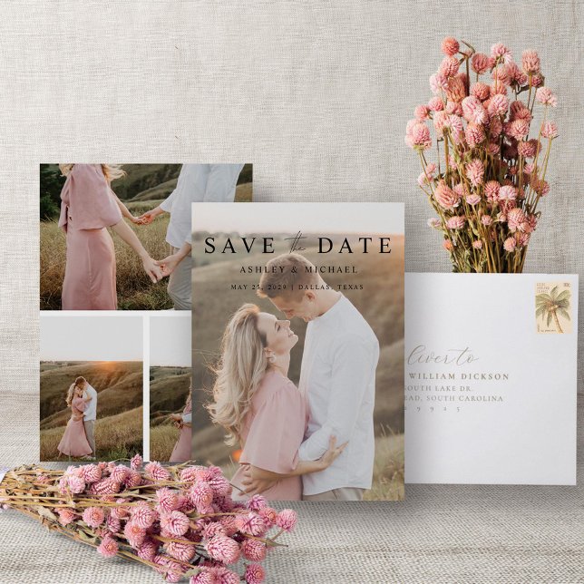Einfache Elegante 4 Foto Moderne Verlobung Save The Date (Save the Date!)