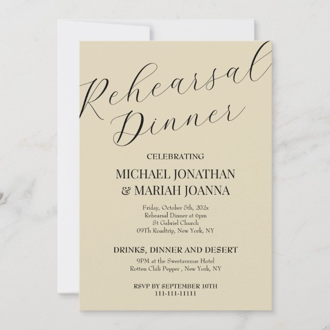 Einfache Elegante Abendessen vor der Probe Einladung (Vorderseite)