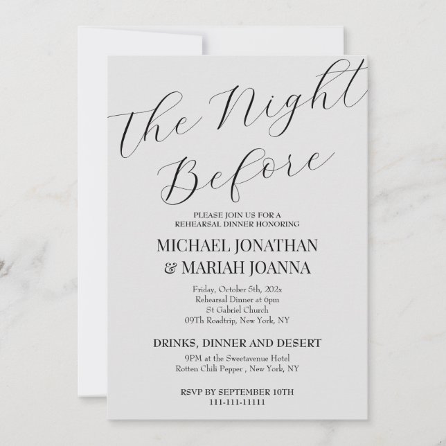 Einfache Elegante Abendessen vor der Probe Einladung (Vorderseite)