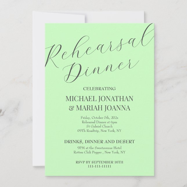 Einfache Elegante Abendessen vor der Probe Einladung (Vorderseite)