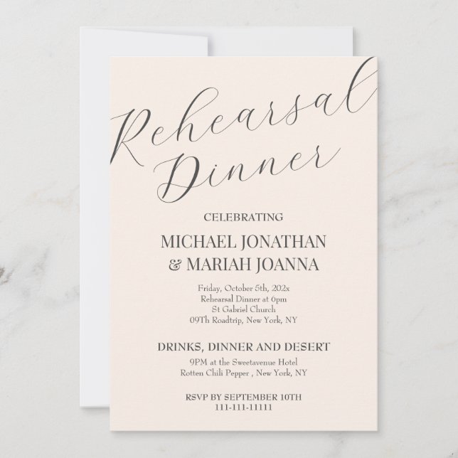 Einfache Elegante Abendessen vor der Probe Einladung (Vorderseite)