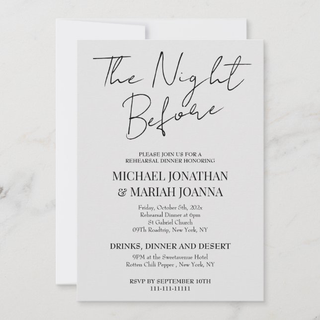 Einfache Elegante Abendessen vor der Probe Einladung (Vorderseite)