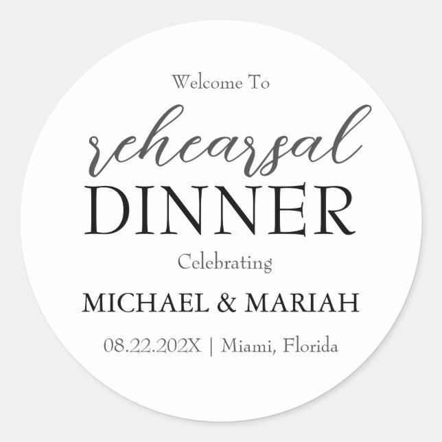 Einfache Elegante Abendessen vor der Probe Runder Aufkleber (Vorderseite)