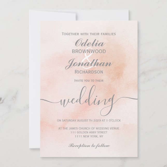 Einfache Elegante ästhetische Wasserfarbenhochzeit Einladung (Vorderseite)