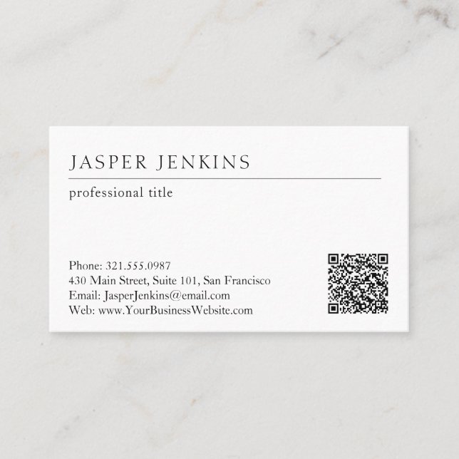 Einfache Elegante Berufliche Minimal Moderne QR Co Visitenkarte (Vorderseite)