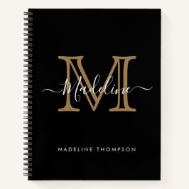 Einfache elegante Berufliche Schwarz-Gold-Monogram Notizbuch
