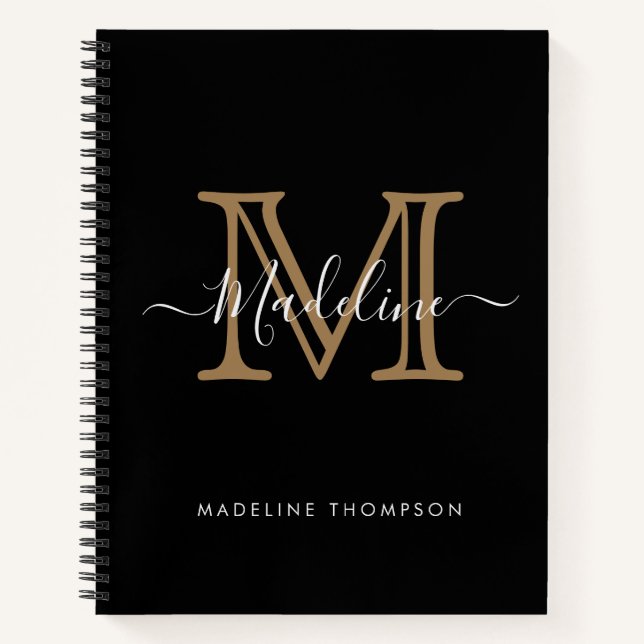 Einfache elegante Berufliche Schwarz-Gold-Monogram Notizbuch (Vorderseite)
