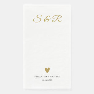 Einfache elegante Black Gold Heart Wedding Monogra Serviette