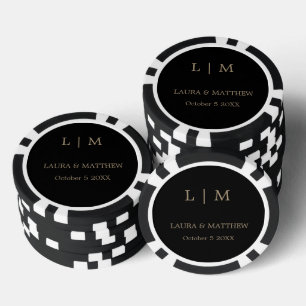 Einfache Elegante Black Gold Monogram Wedding Pokerchips