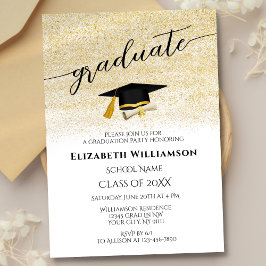 Einfache Elegante Black Gold Script Graduation Par Einladung