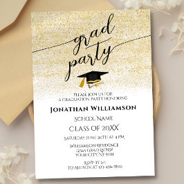 Einfache Elegante Black Gold Script Graduation Par Einladung