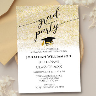 Einfache Elegante Black Gold Script Graduation Par Einladung