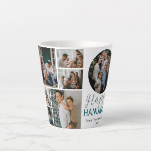 Einfache elegante blaue Happy Hanukkah-Fotocollage Milchtasse