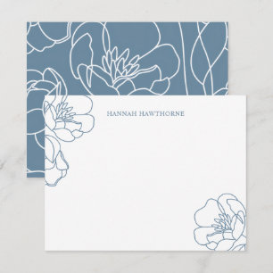 Einfache elegante blaue moderne Linienkunst Blumen Mitteilungskarte