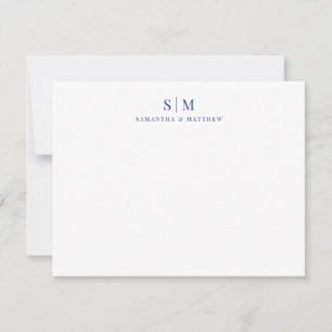Einfache elegante blaue Monogrammanfänge für Paare Mitteilungskarte