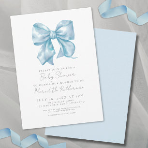 Einfache elegante blaue Schleife Baby-Party Einladung