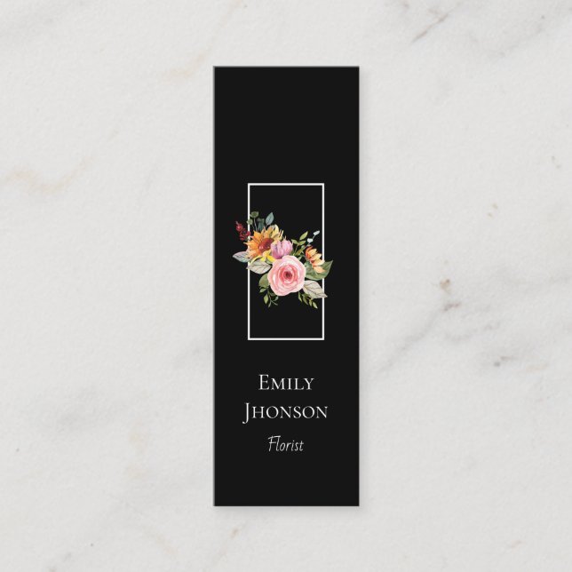Einfache elegante Blume Black Mini Business Card Mini Visitenkarte (Vorderseite)