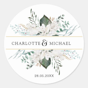 Einfache, elegante Blume Hochzeit Runder Aufkleber