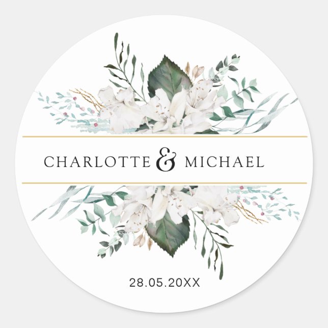 Einfache, elegante Blume Hochzeit Runder Aufkleber (Vorderseite)