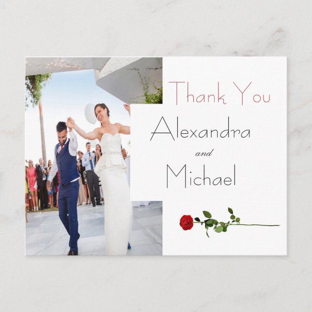 Einfache Elegante Blumenhochzeit Dankeschön-Karte Postkarte (Vorderseite)
