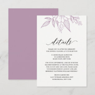 Einfache Elegante Blumenhochzeit Lavender Lila Begleitkarte