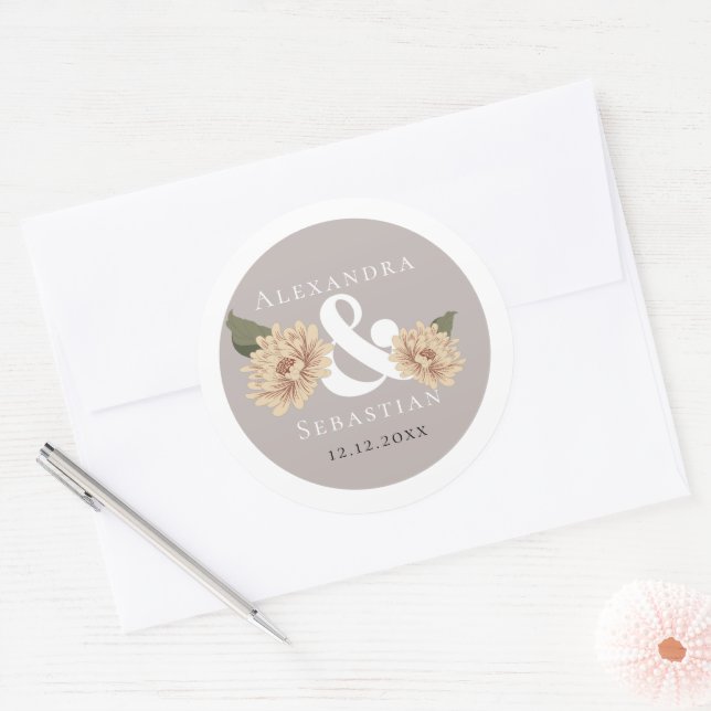 Einfache Elegante Blumenhochzeit Runder Aufkleber (Umschlag)