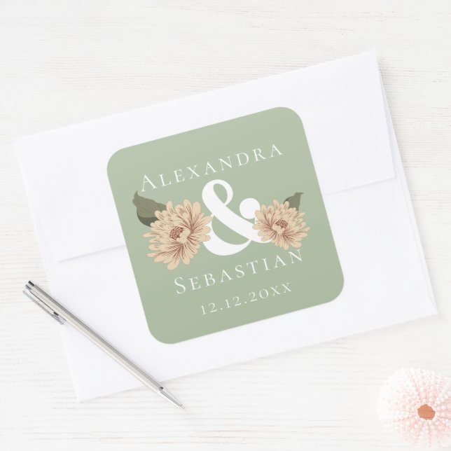 Einfache Elegante Blumenhochzeit speichert das Dat Quadratischer Aufkleber (Umschlag)