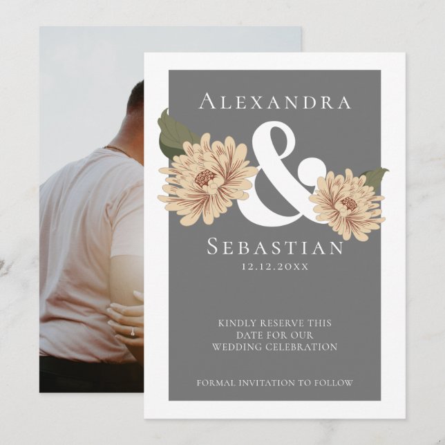 Einfache Elegante Blumenhochzeit speichert das Dat Save The Date (Vorne/Hinten)