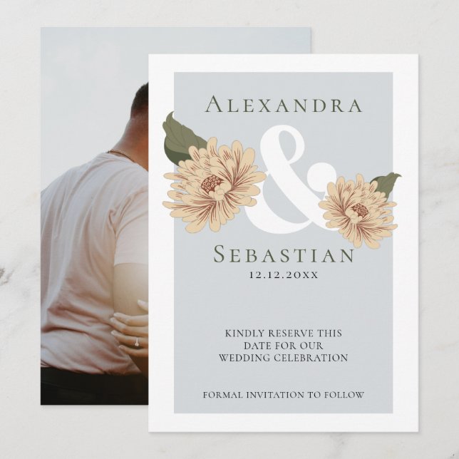 Einfache Elegante Blumenhochzeit speichert das Dat Save The Date (Vorne/Hinten)