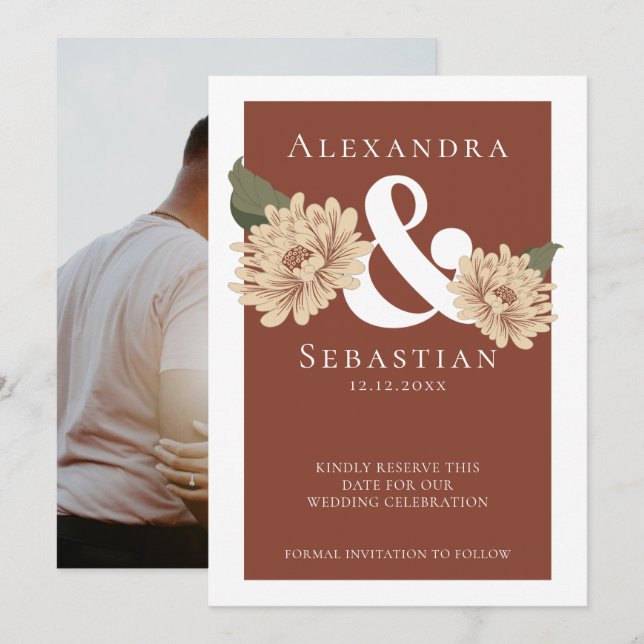 Einfache Elegante Blumenhochzeit speichert das Dat Save The Date (Vorne/Hinten)