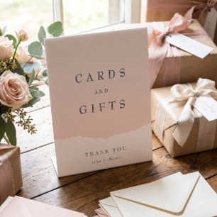 Einfache, elegante Blush-Hochzeitskarten und Gesch Sockelschild