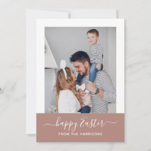 Einfache, elegante Blush Script Family Foto Osterf Feiertagskarte