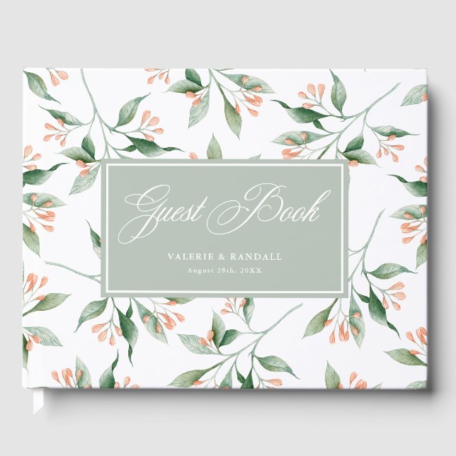 Einfache elegante Botanische Hochzeit Gästebuch (Vorderseite)