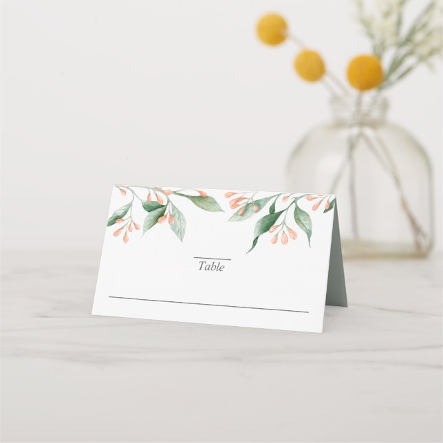 Einfache elegante Botanische Hochzeit Platzkarte (Vorderseite)