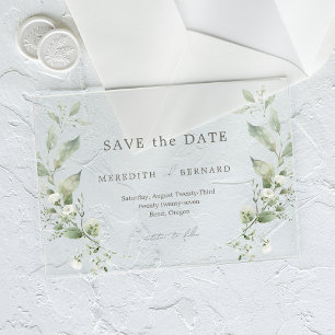 Einfache elegante botanische Hochzeit - Save-the-D Acryleinladungen