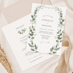 Einfache elegante botanische Hochzeitdetails und Einladung