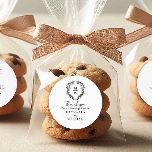 Einfache elegante botanische Kranz-Gastgeschenk Ho Runder Aufkleber (Von Creator hochgeladen)