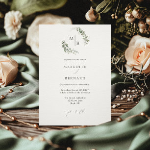Einfache Elegante Botanische Monogramm-Hochzeit Einladung