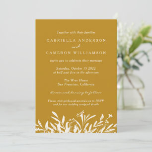Einfache Elegante Botanische Mustard Boho Hochzeit Einladung