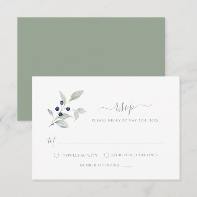 Einfache elegante botanische RSVP-Karte Begleitkarte (Vorne/Hinten)