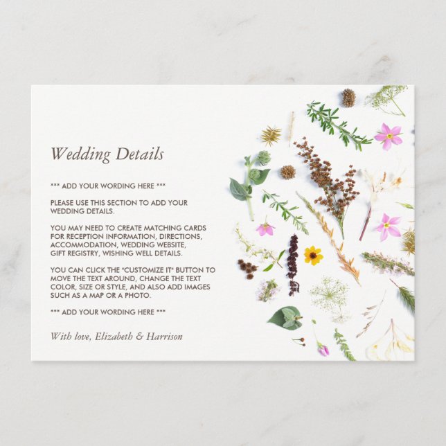 Einfache Elegante botanische Wildblume Hochzeit De Begleitkarte (Vorderseite)