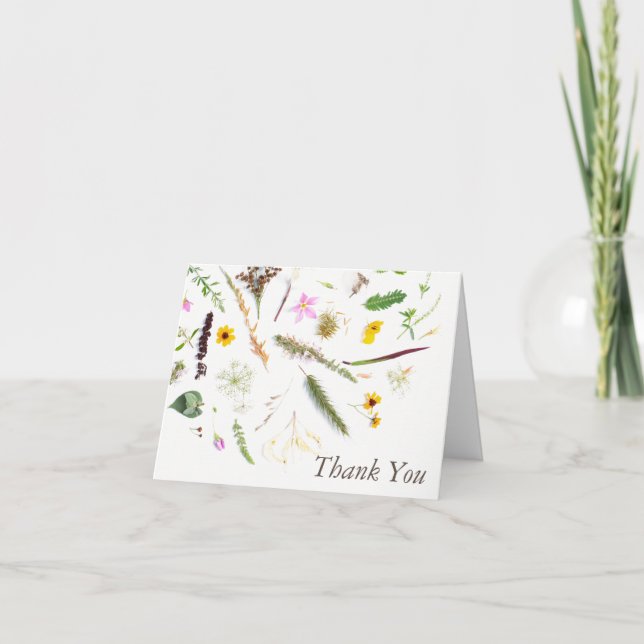 Einfache, elegante Botanische Wilde Blume Hochzeit Dankeskarte (Vorderseite)