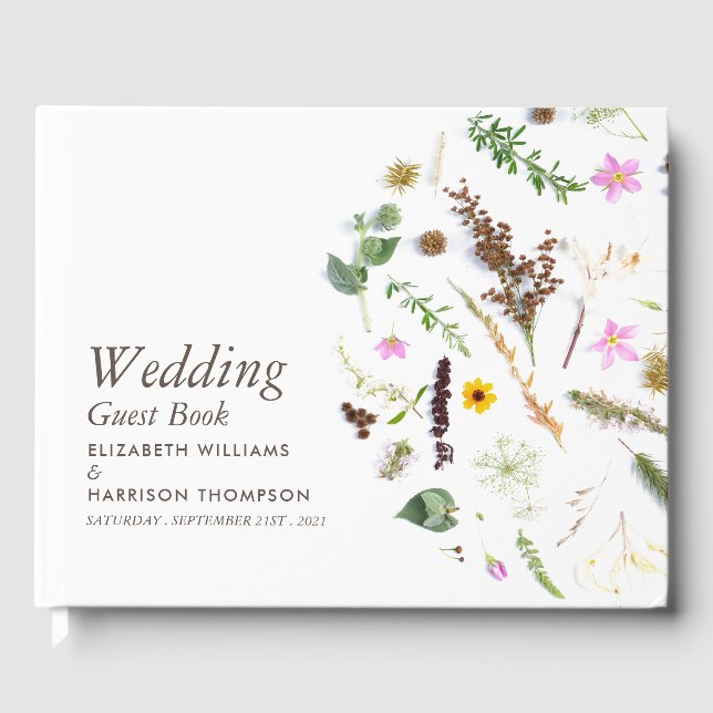 Einfache, elegante Botanische Wilde Blume Hochzeit Gästebuch (Vorderseite)