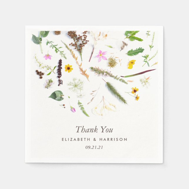 Einfache, elegante Botanische Wilde Blume Hochzeit Serviette (Vorderseite)